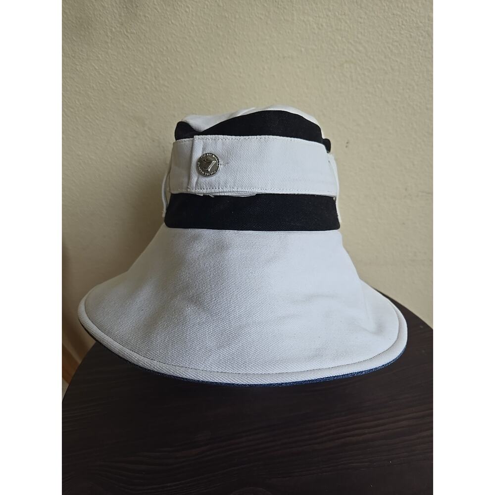 7 For All Mankind Hat Bucket Hat Black And White Denim Flexible Travel